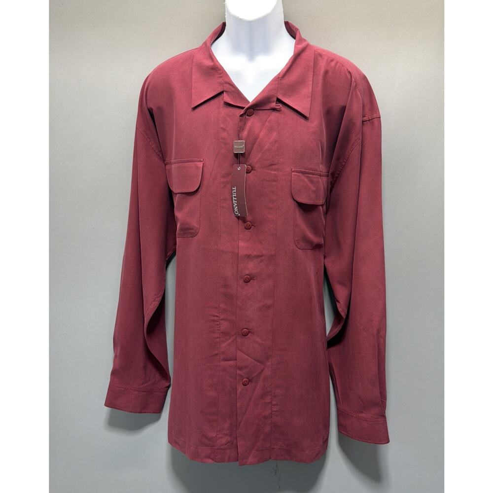 Tulliano Men’s XXXL 100% Silk Camp Shirt Wine Red Button Front Retro Lounge NWT - Picture 2 of 8